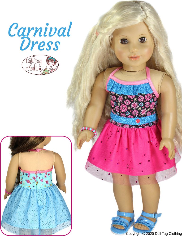 Doll Tag Clothing 18 Inch Modern Carnival Dress 18" Doll Clothes Pattern Pixie Faire