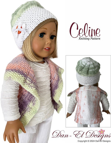 Dan-El Designs Knitting Celine Jacket and Hat 18 inch Doll Clothes Knitting Pattern Pixie Faire