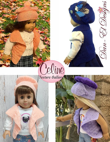 Dan-El Designs Knitting Celine Jacket and Hat 18 inch Doll Clothes Knitting Pattern Pixie Faire