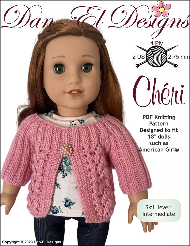Dan-El Designs Knitting Chéri 18" Doll Clothes Knitting Pattern Pixie Faire