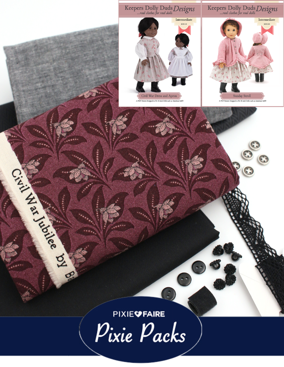 Pixie Faire Pixie Packs Limited Edition Pixie Pack Civil War Ensemble Burgundy and Black Historical Collection Pixie Faire