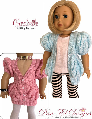 Dan-El Designs Knitting Clarabelle 18" Doll Clothes Knitting Pattern Pixie Faire