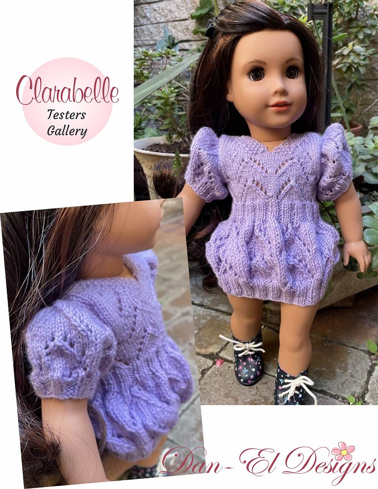 Dan-El Designs Knitting Clarabelle 18" Doll Clothes Knitting Pattern Pixie Faire