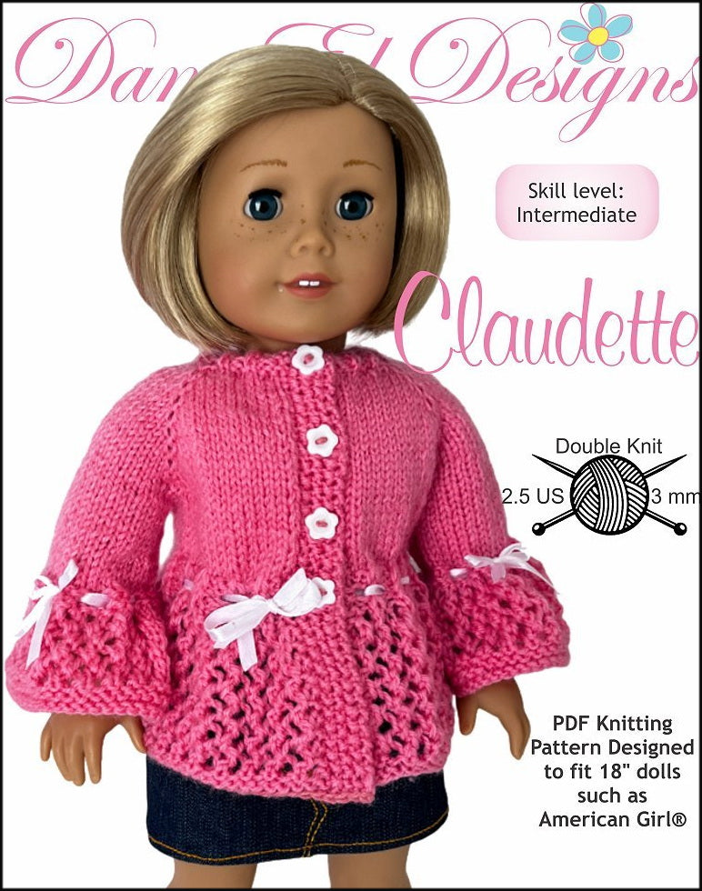 Dan-El Designs Knitting Claudette 18" Doll Clothes Knitting Pattern Pixie Faire