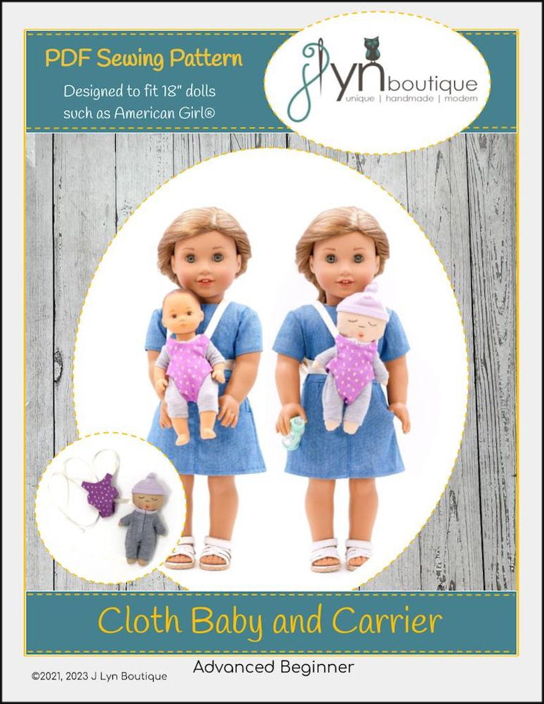 J Lyn Boutique BOGO 8" Baby Dolls Baby Carrier and Cloth Baby Doll Pattern Fits 8" Baby Dolls Pixie Faire