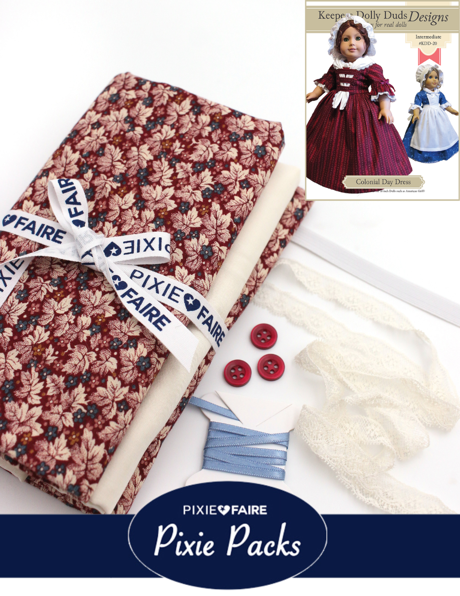 Pixie Faire Pixie Packs Limited Edition Pixie Pack Colonial Day Dress Burgundy & Cream Historical Collection Pixie Faire