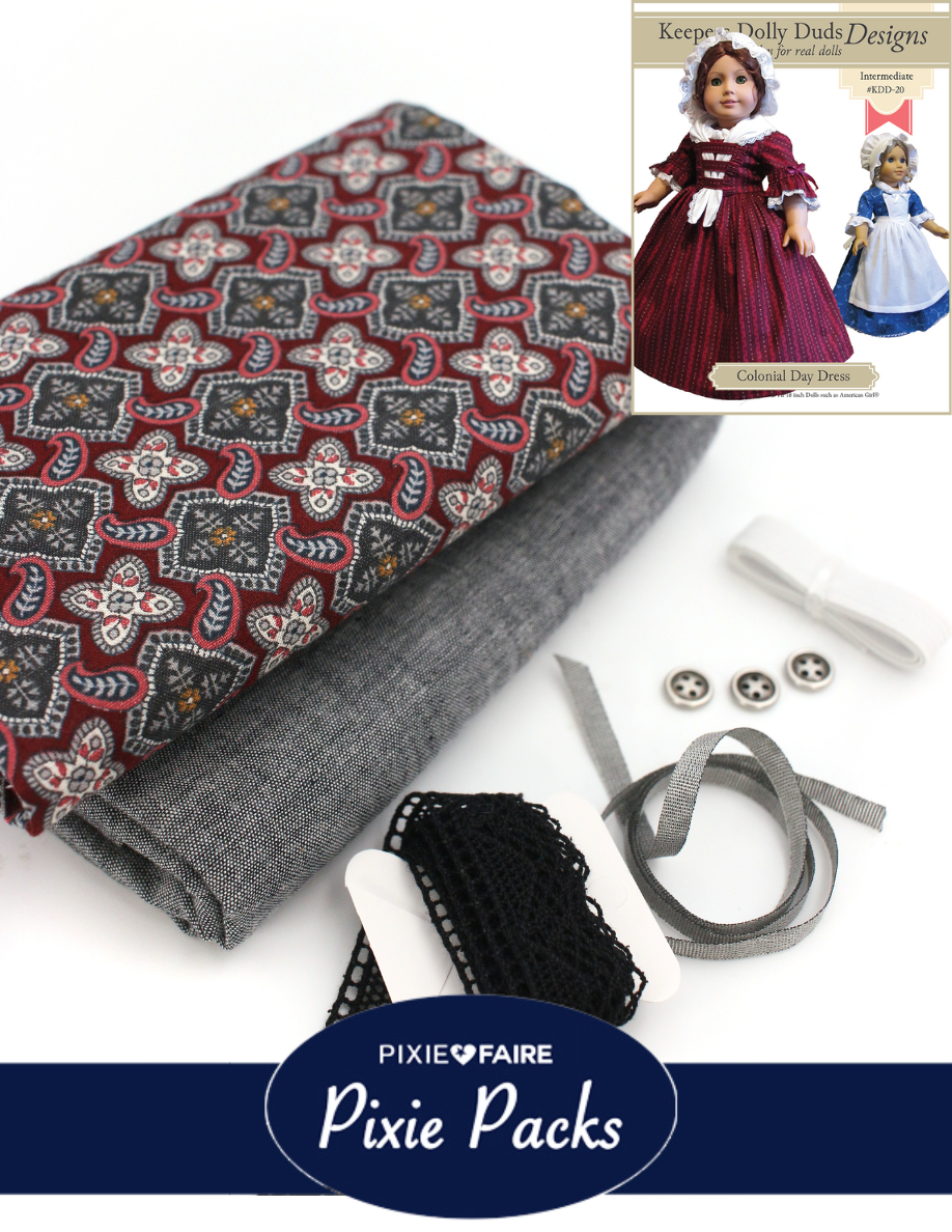 Pixie Faire Pixie Packs Limited Edition Pixie Pack Colonial Day Dress Grey & Burgundy Historical Collection Pixie Faire