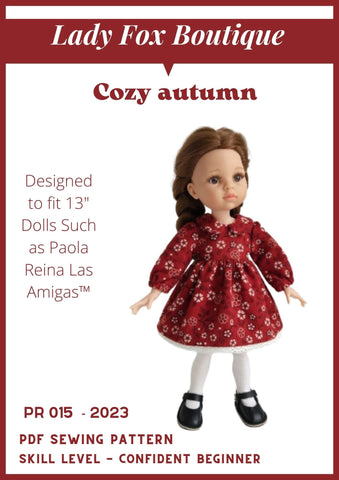 Lady Fox Boutique Paola Reina Cozy Autumn Dress Doll Clothes Pattern For 13 Inch Paola Reina Dolls Pixie Faire