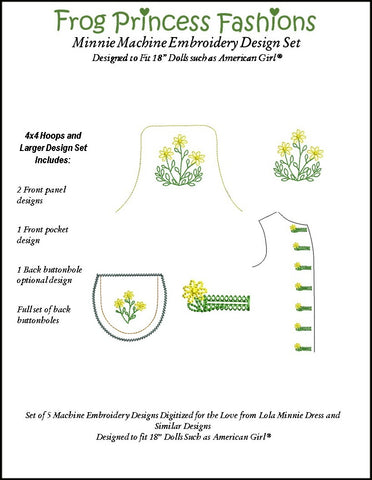 Frog Princess Fashions Machine Embroidery Design Minnie 18" Doll Machine Embroidery Design Set Pixie Faire