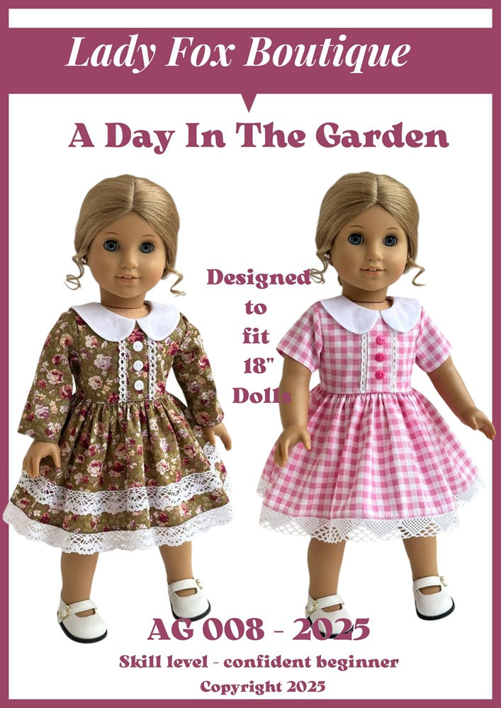 Lady Fox Boutique 18 Inch Modern A Day in the Garden Dress 18 Inch Doll Clothes Pattern Pixie Faire