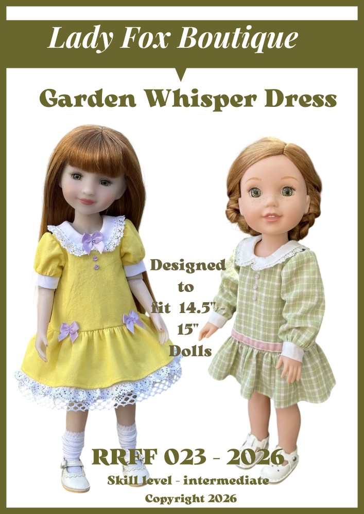 Lady Fox Boutique Ruby Red Fashion Friends Garden Whisper Dress 14.5-15 Inch Doll Clothes Pattern Pixie Faire