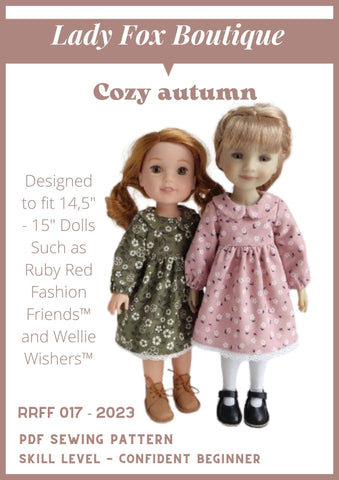 Lady Fox Boutique Ruby Red Fashion Friends Cozy Autumn Dress 14.5-15 Inch Doll Clothes Pattern Pixie Faire