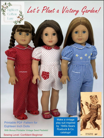 Eighteen Cotton Lane 18 Inch Historical Let's Plant a Victory Garden! 18" Doll Clothes Pattern Pixie Faire