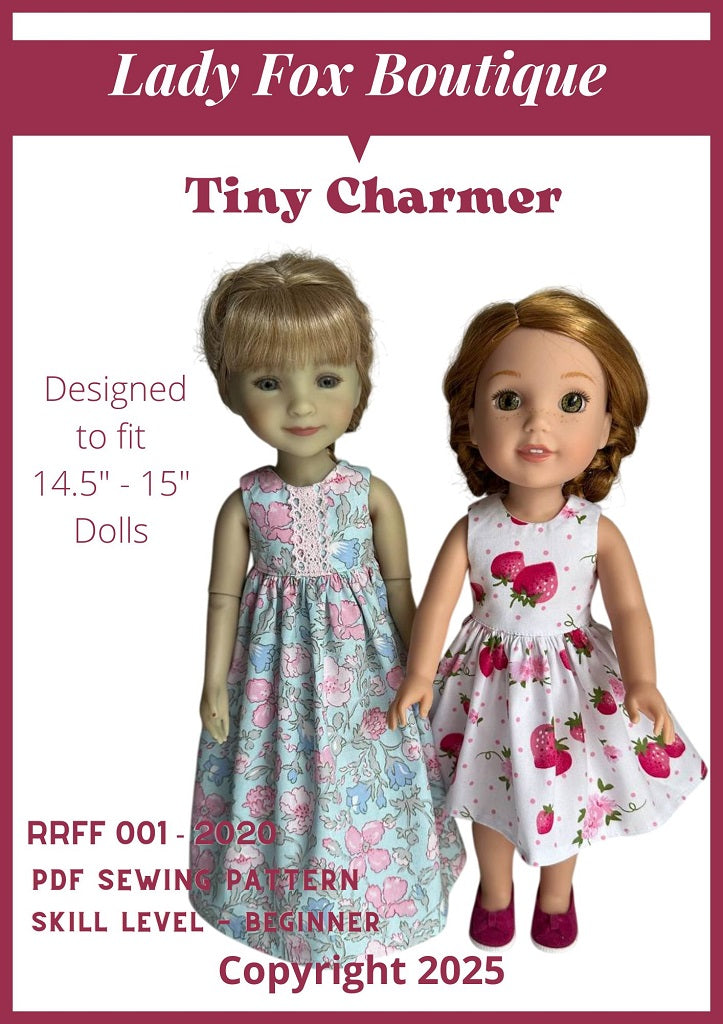 Lady Fox Boutique Ruby Red Fashion Friends Tiny Charmer Dress Doll Clothes Pattern For 14.5-15 Inch Dolls Pixie Faire