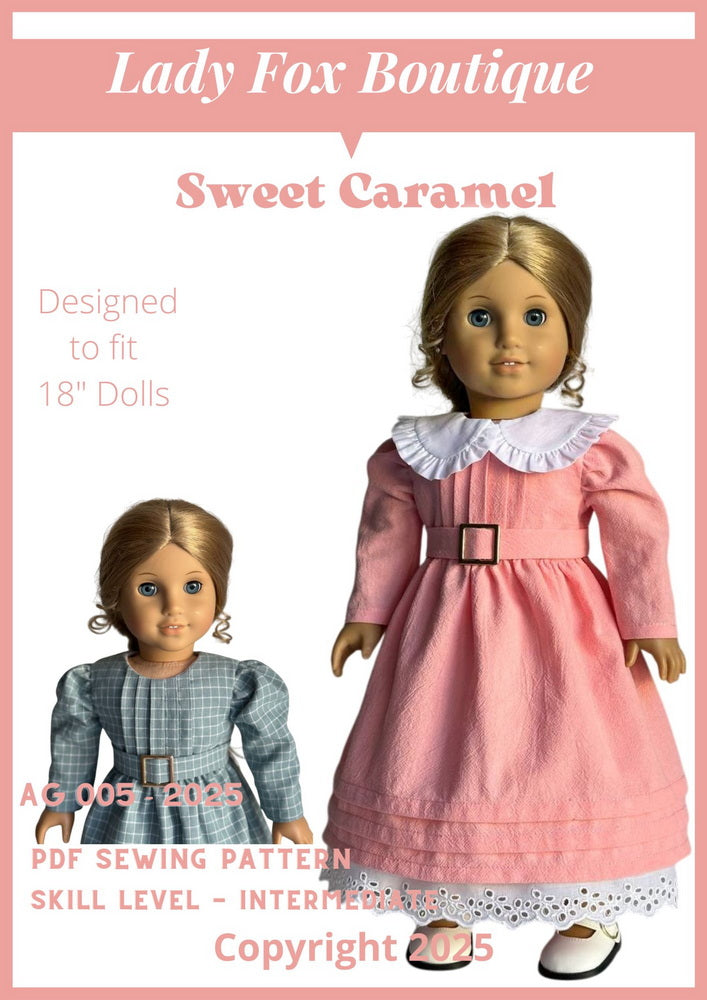 Lady Fox Boutique 18 Inch Historical Sweet Caramel Dress 18 Inch Doll Clothes Pattern Pixie Faire