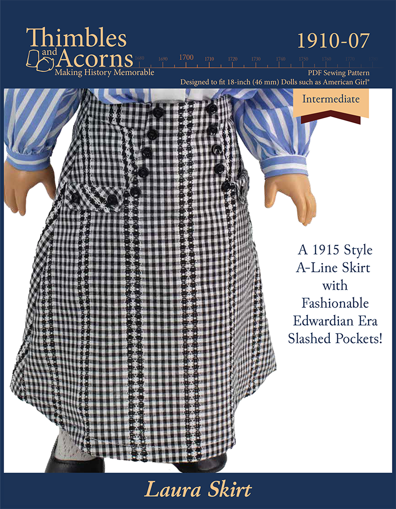 Thimbles and Acorns 18 Inch Historical Laura Skirt 18" Doll Clothes Pattern Pixie Faire