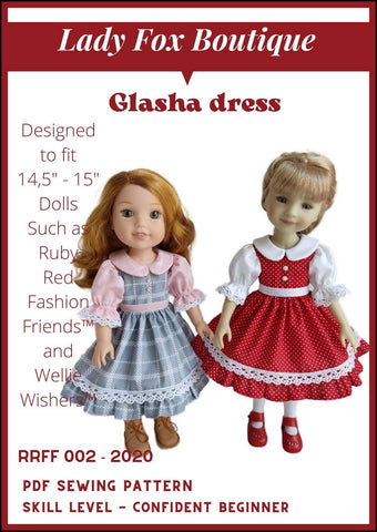 Lady Fox Boutique Ruby Red Fashion Friends Glasha Dress 14.5-15 Inch Doll Clothes Pattern Pixie Faire
