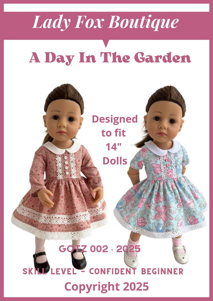 Lady Fox Boutique Gotz Little Kids A Day in the Garden Dress 14 Inch Doll Clothes Pattern for Gotz Little Kidz Pixie Faire