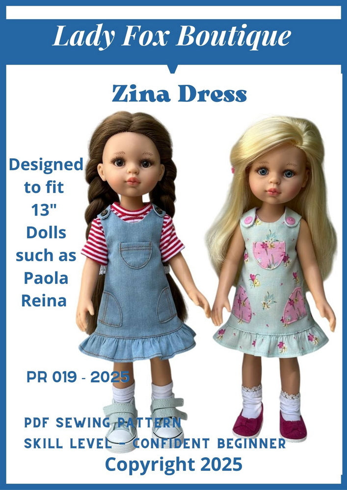 Lady Fox Boutique Paola Reina Zina Dress Doll Clothes Pattern For 13 Inch Paola Reina Dolls Pixie Faire