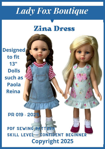 Lady Fox Boutique Paola Reina Zina Dress Doll Clothes Pattern For 13 Inch Paola Reina Dolls Pixie Faire