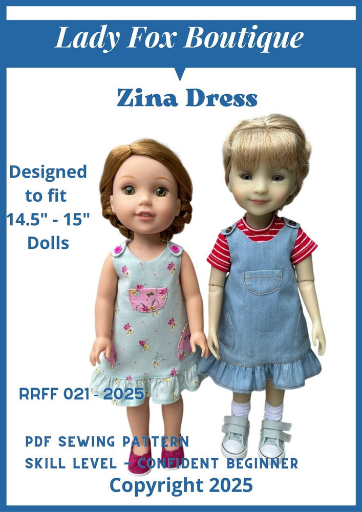 Lady Fox Boutique Ruby Red Fashion Friends Zina Dress 14.5-15" Doll Clothes Pattern Pixie Faire