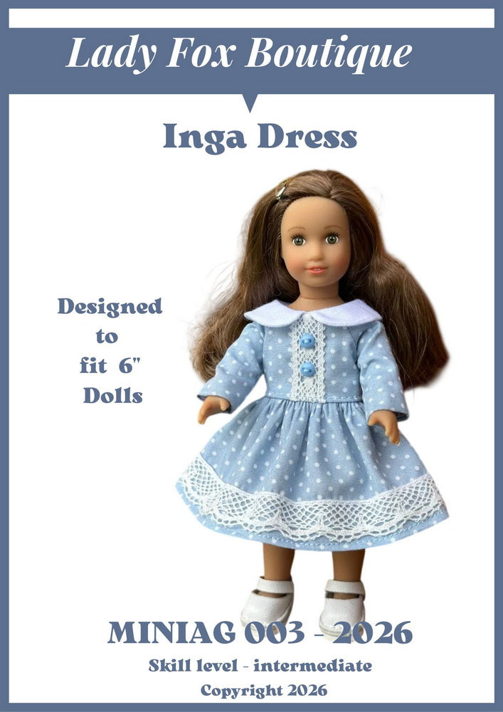 Inga Dress 6" Doll Clothes Pattern For 6 Inch Mini Dolls