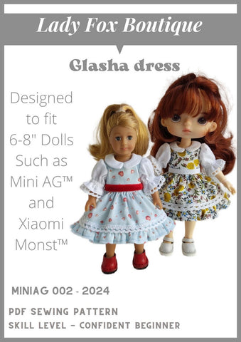 Lady Fox Boutique Mini Glasha Dress 6-8 Inch Doll Clothes Pattern for Mini American Girl™ and Xiaomi Monst™ Pixie Faire