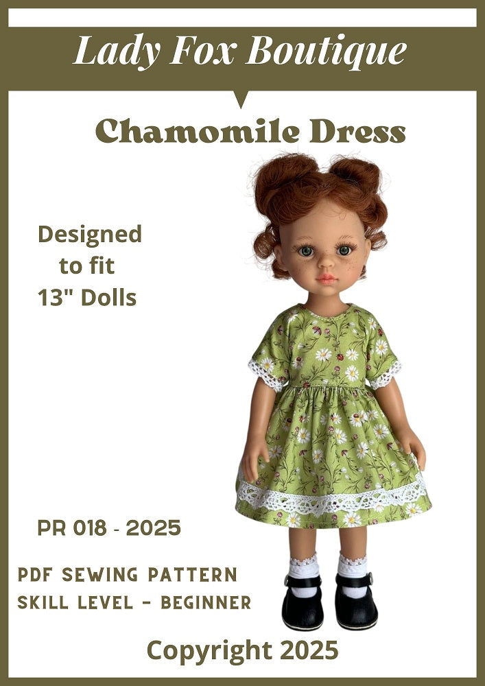 Lady Fox Boutique Paola Reina Chamomile Dress Doll Clothes Pattern For 13 Inch Paola Reina Las Amigas Dolls Pixie Faire