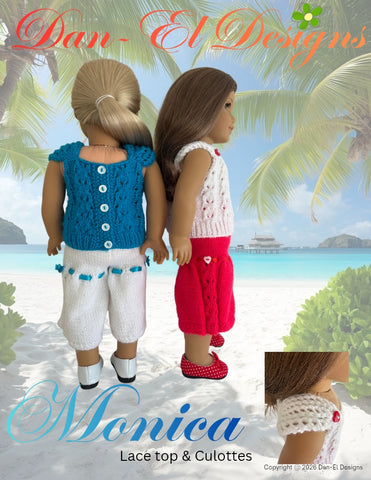 Dan-El Designs Knitting Monica Lace Top and Culottes 18 inch Doll Clothes Knitting Pattern Pixie Faire
