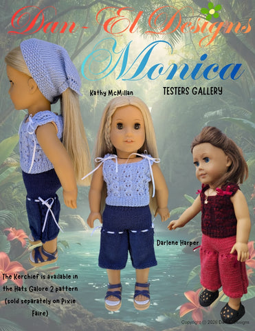 Dan-El Designs Knitting Monica Lace Top and Culottes 18 inch Doll Clothes Knitting Pattern Pixie Faire