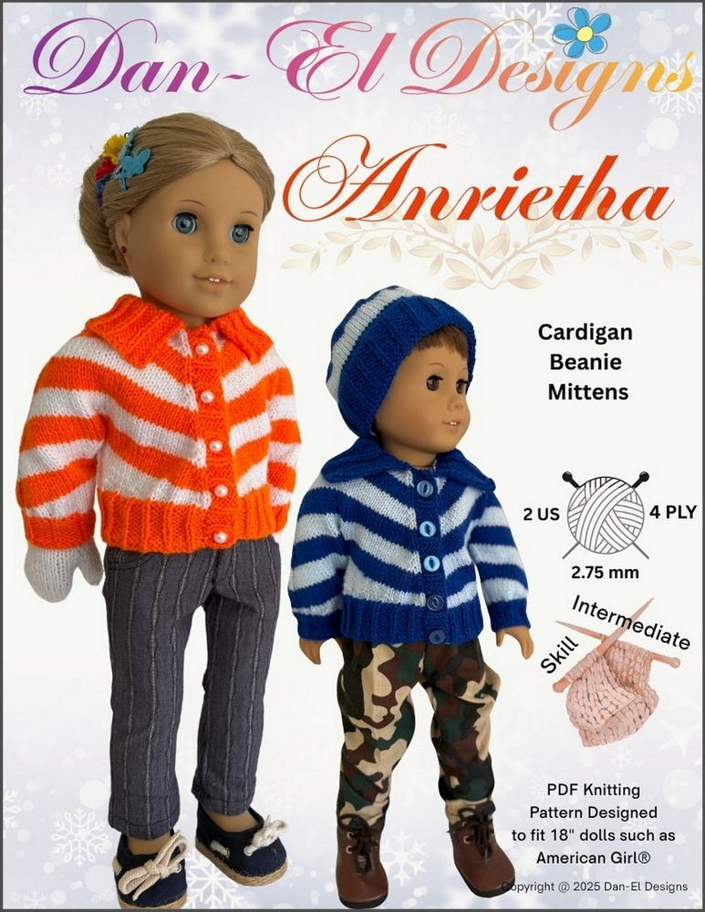 Dan-El Designs Knitting Anrietha 18" Doll Clothes Knitting Pattern Pixie Faire
