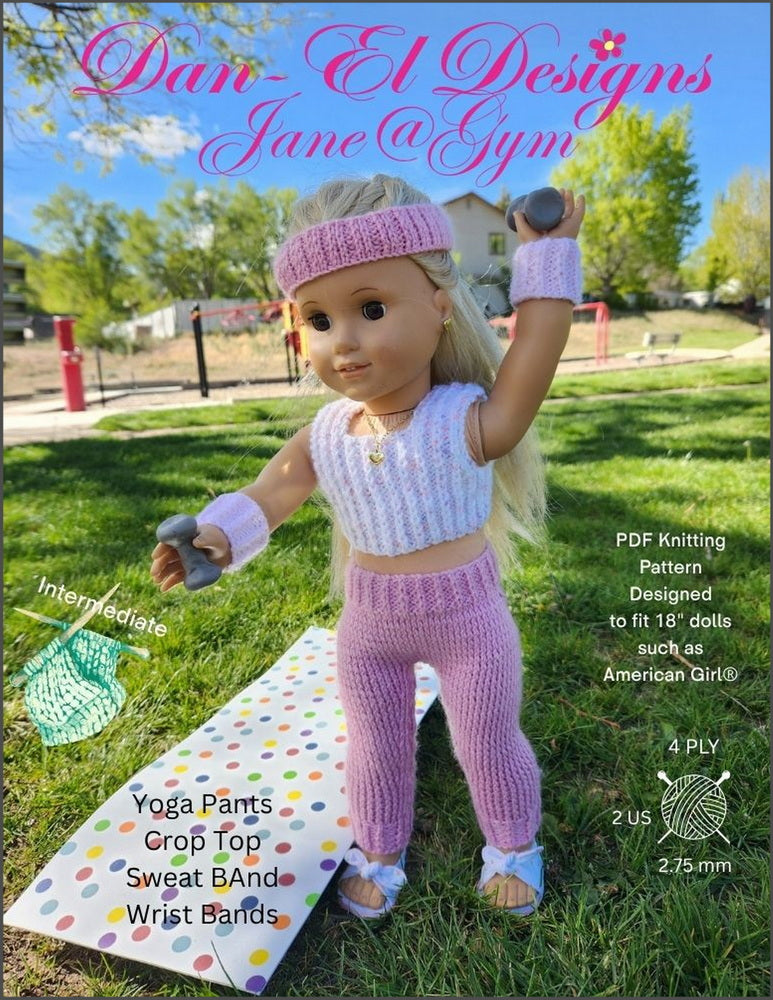 Dan-El Designs Knitting Jane@Gym 18" Doll Clothes Knitting Pattern Pixie Faire