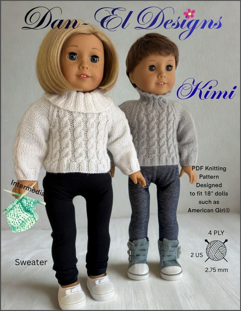 Dan-El Designs Knitting Kimi 18" Doll Clothes Knitting Pattern Pixie Faire