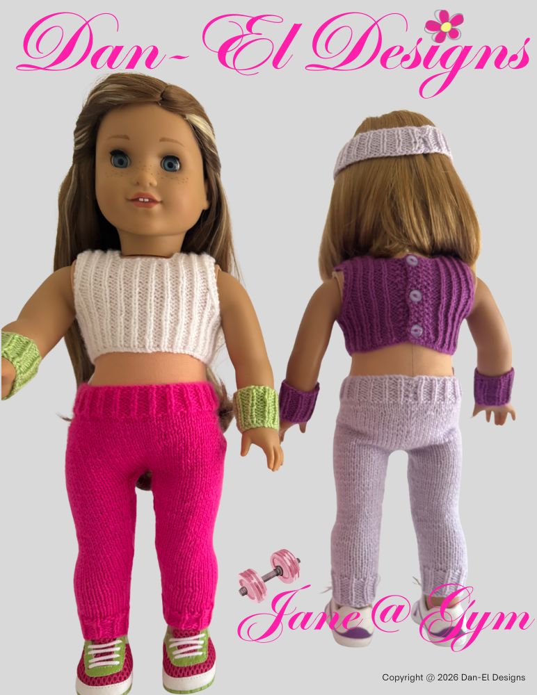 Dan-El Designs Knitting Jane@Gym 18" Doll Clothes Knitting Pattern Pixie Faire