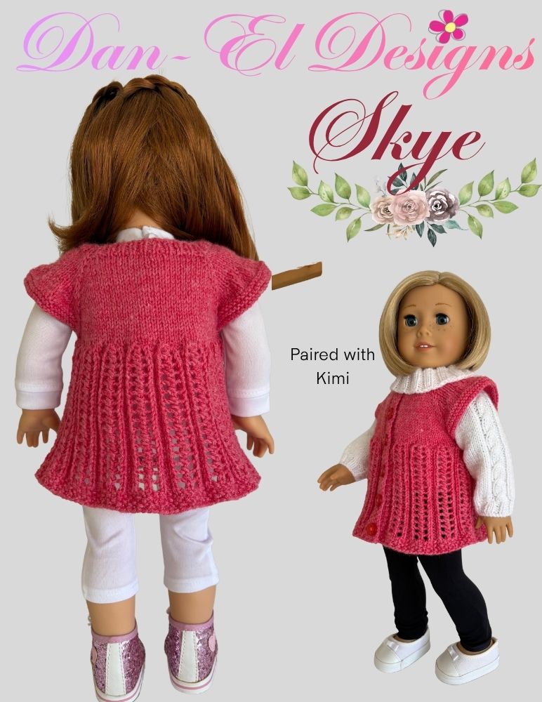 Dan-El Designs Knitting Skye Overcoat 18 inch Doll Clothes Knitting Pattern Pixie Faire