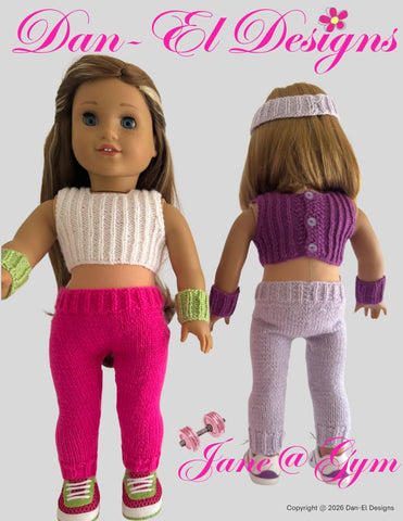 Dan-El Designs Knitting Jane@Gym 18" Doll Clothes Knitting Pattern Pixie Faire