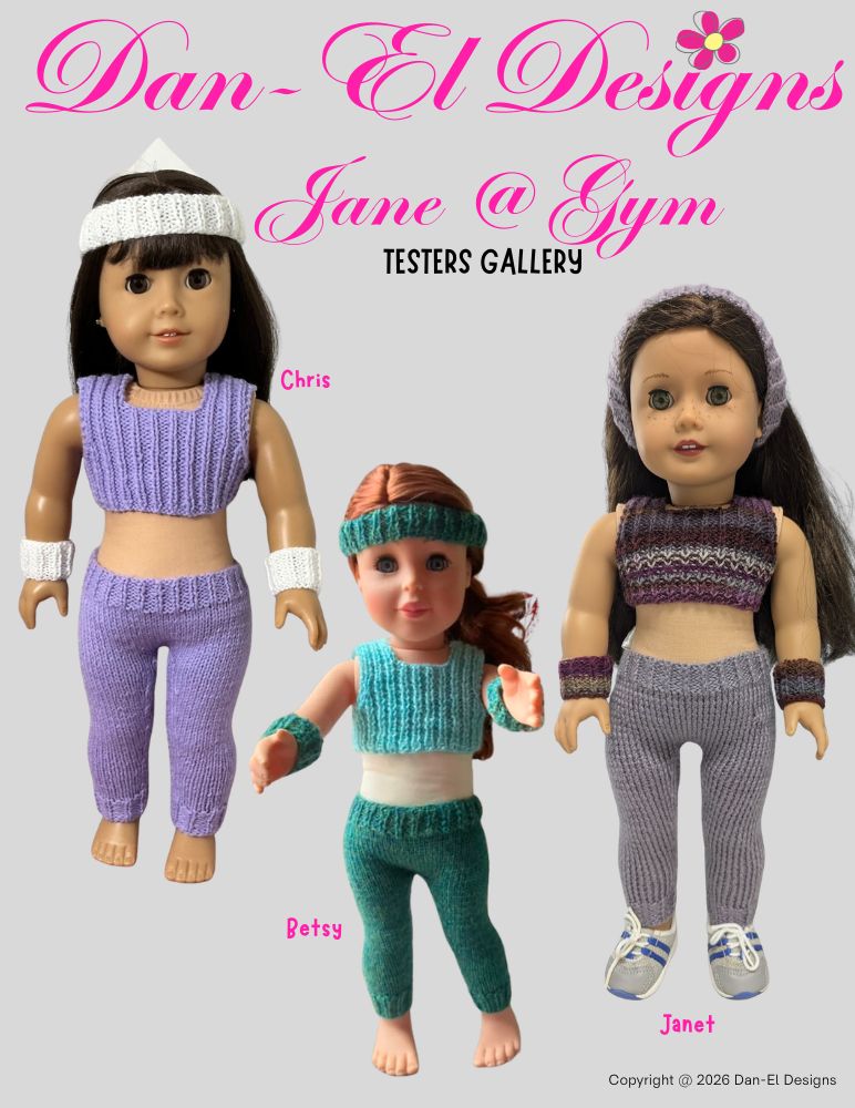 Dan-El Designs Knitting Jane@Gym 18" Doll Clothes Knitting Pattern Pixie Faire