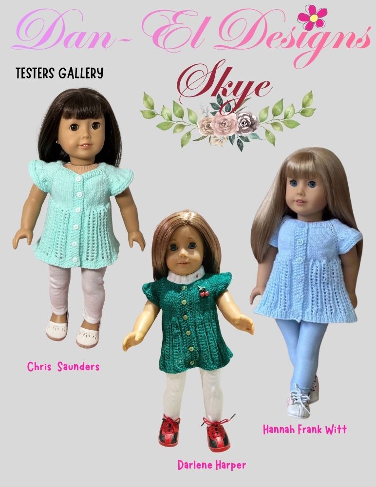 Dan-El Designs Knitting Skye Overcoat 18 inch Doll Clothes Knitting Pattern Pixie Faire