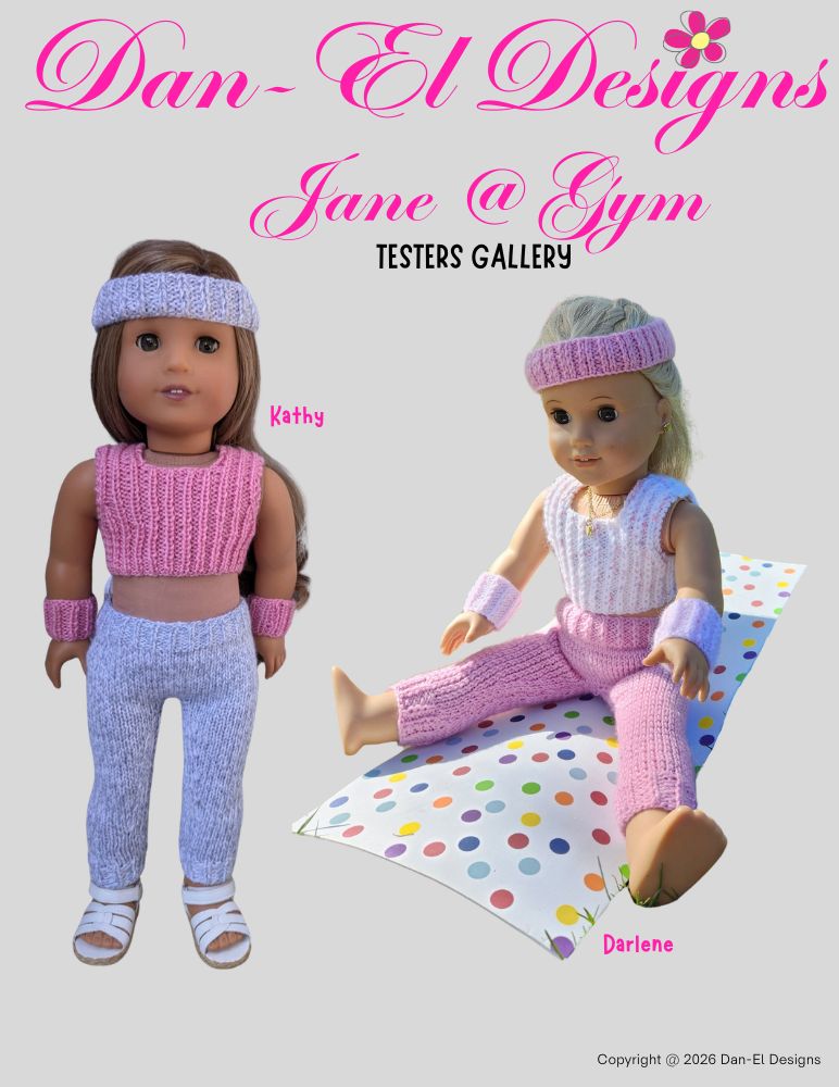 Dan-El Designs Knitting Jane@Gym 18" Doll Clothes Knitting Pattern Pixie Faire