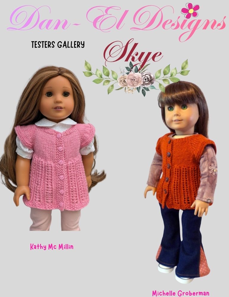 Dan-El Designs Knitting Skye Overcoat 18 inch Doll Clothes Knitting Pattern Pixie Faire