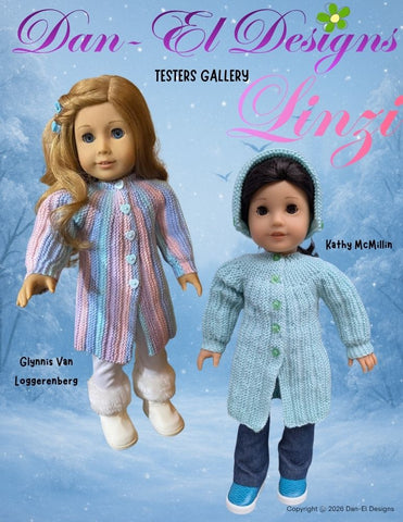 Dan-El Designs Knitting Linzi Coat and Bonnet 18" Doll Clothes Knitting Pattern Pixie Faire