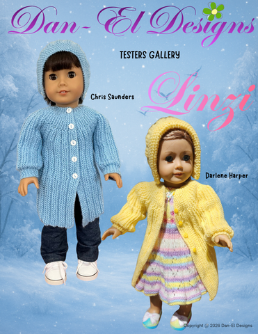 Dan-El Designs Knitting Linzi Coat and Bonnet 18" Doll Clothes Knitting Pattern Pixie Faire