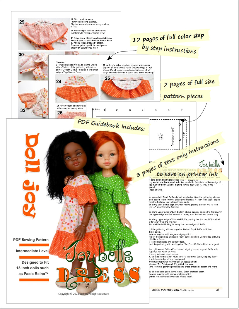 Doll Joy Paola Reina Joy Bells Dress Pattern For 13" Paola Reina Dolls Pixie Faire