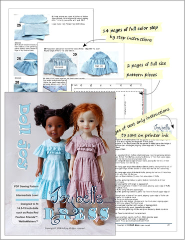 Doll Joy Ruby Red Fashion Friends Joy Bells Dress 14.5-15 Inch Doll Clothes Pattern Pixie Faire