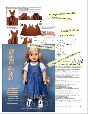 Doll Joy 18 Inch Modern Carina Jumper 18" Doll Clothes Pattern Pixie Faire