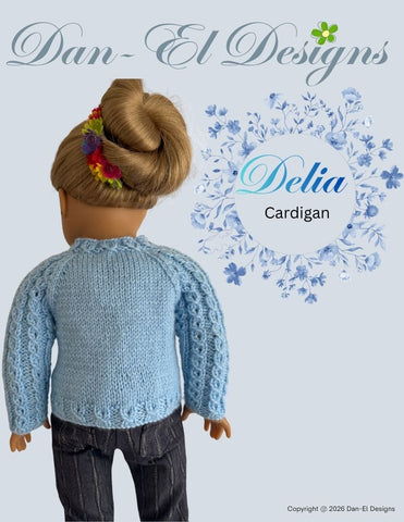 Dan-El Designs Knitting Delia Cardigan 18" Doll Clothes Knitting Pattern Pixie Faire
