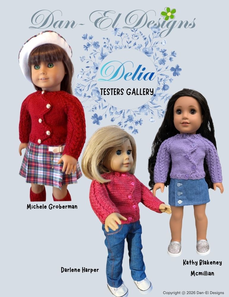 Dan-El Designs Knitting Delia Cardigan 18" Doll Clothes Knitting Pattern Pixie Faire