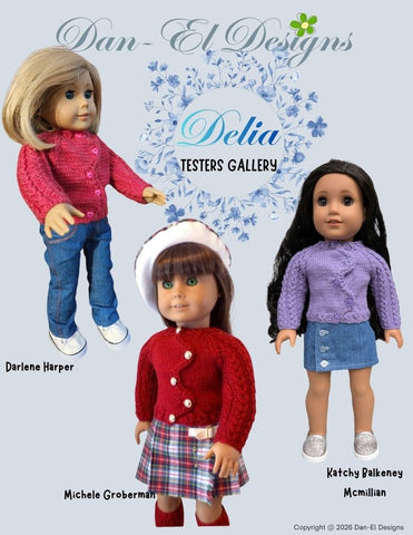 Dan-El Designs Knitting Delia Cardigan 18" Doll Clothes Knitting Pattern Pixie Faire