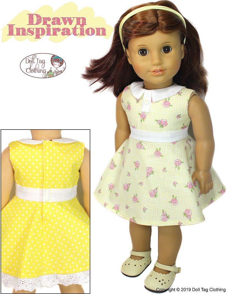 Doll Tag Clothing 18 Inch Historical Drawn Inspiration Dress 18" Doll Clothes Pattern Pixie Faire