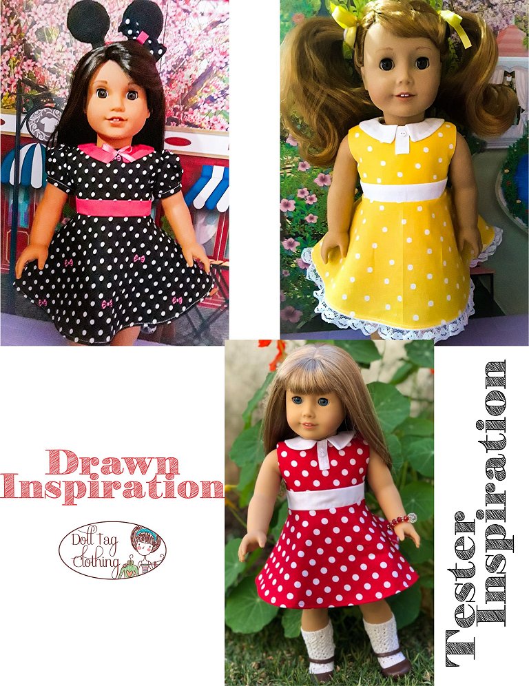 Doll Tag Clothing 18 Inch Historical Drawn Inspiration Dress 18" Doll Clothes Pattern Pixie Faire